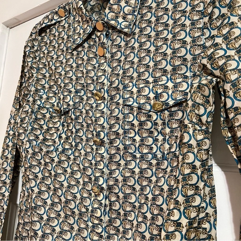 #174 TORY BURCH ELEPHANT PRINT LONG SLEEVE COTTON BLOUSE SIZE 4
